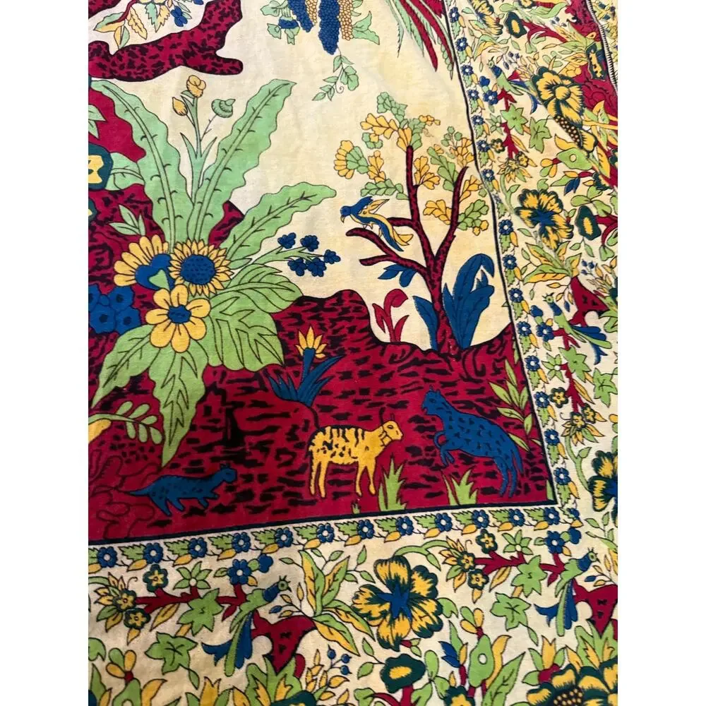 Vintage Indian Tree of Life Cotton Tablecloth 50x80 Floral Bird Boho Cottage